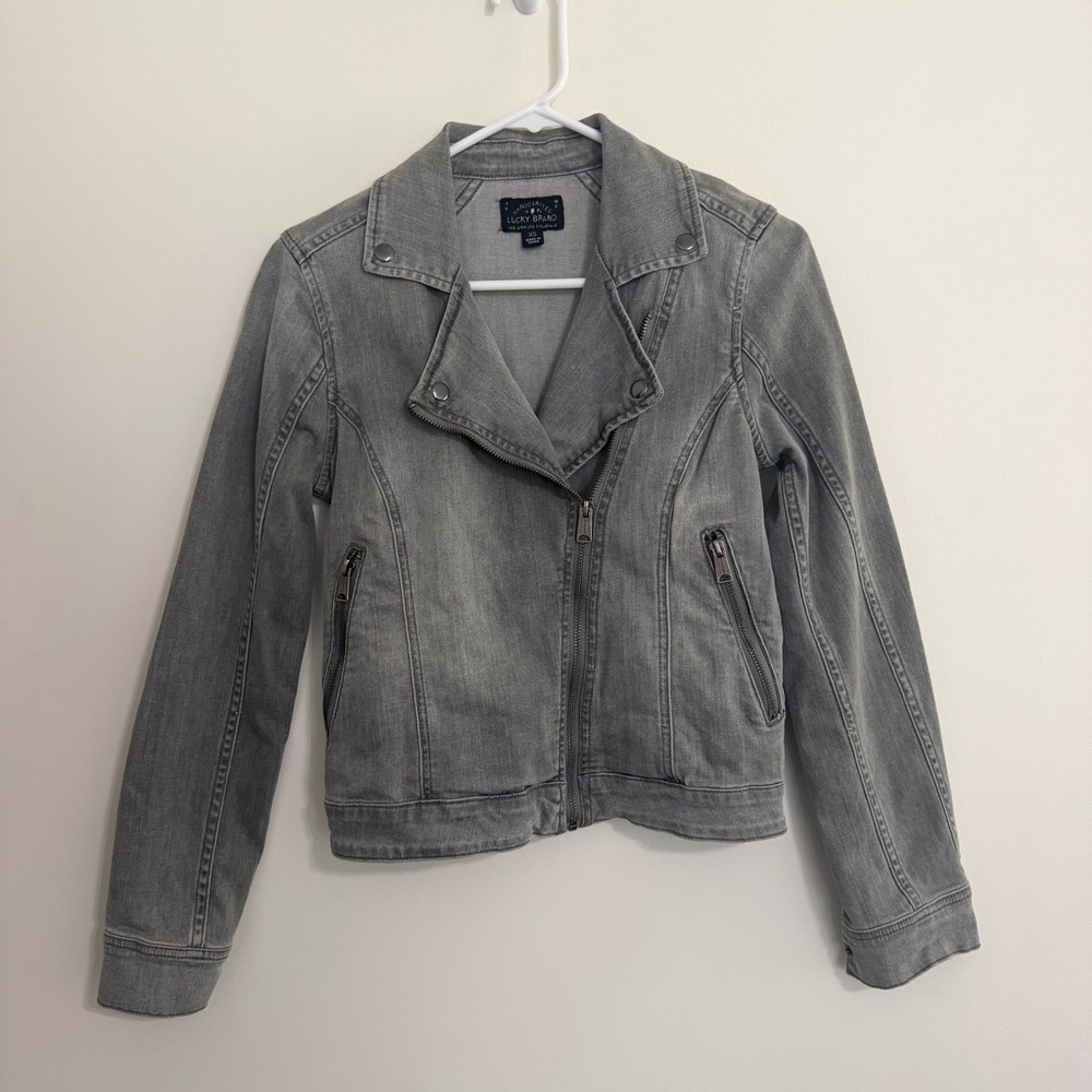 Gray Denim Motorcycle Jacket Lucky Brand Size XS